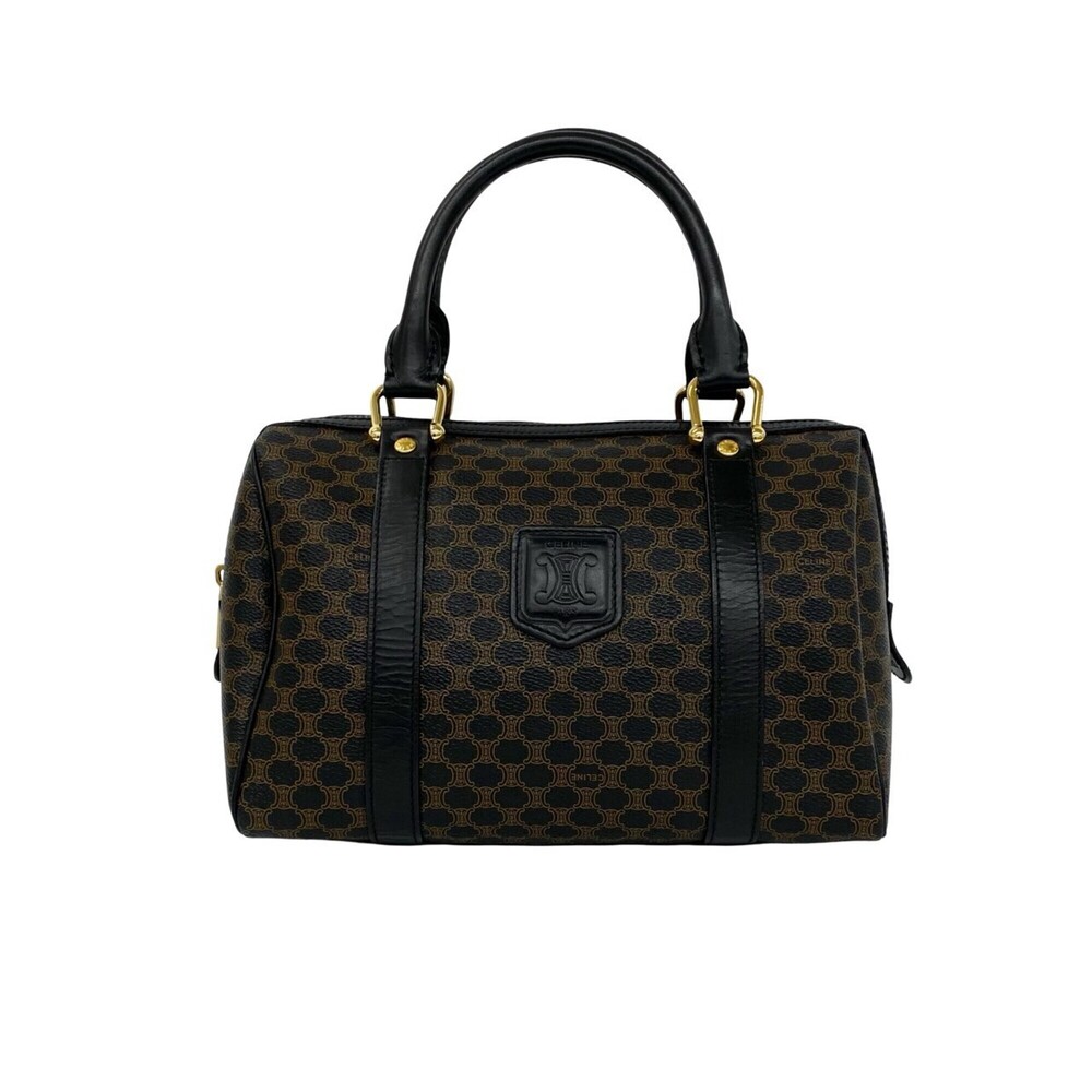 CELINE Macadam Blazon Pattern Triomphe Leather Handbag Mini Boston Bag Brown ...